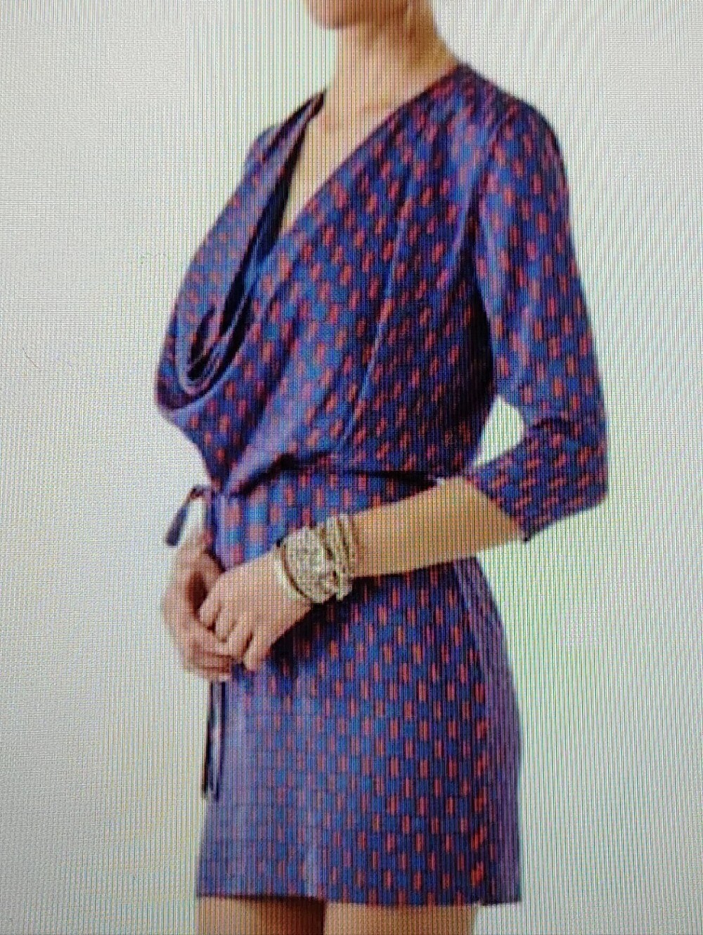 DVF Scoop Neck Royal Blue & Orange Geometric Dot Relaxed Fit Mini Dress Size 0